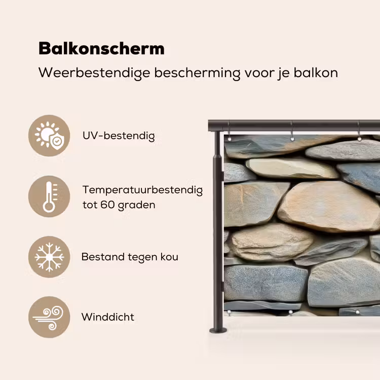 Balkonscherm - Stenen - Rustiek - Grijs — 3