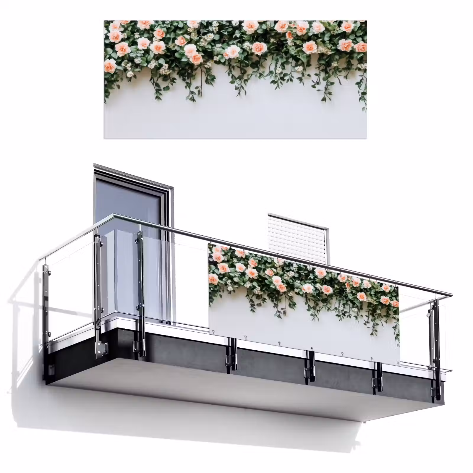 Balkonscherm - Bloemen - Muur - Rozen - Groen — 1