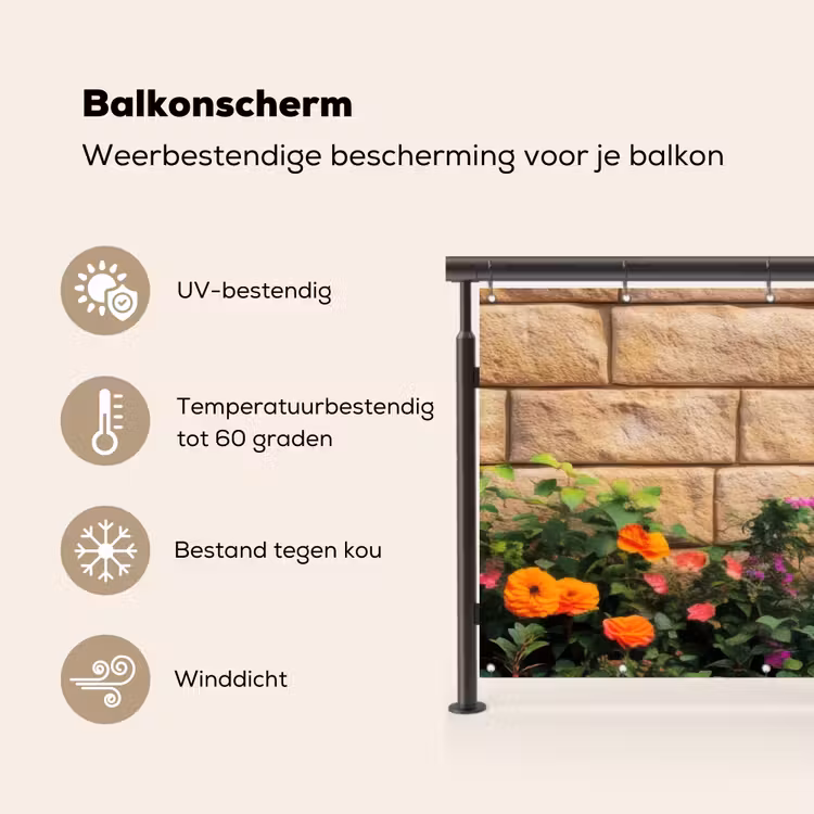 Balkonscherm - Bloemen - Bakstenen - Kleurrijk — 3