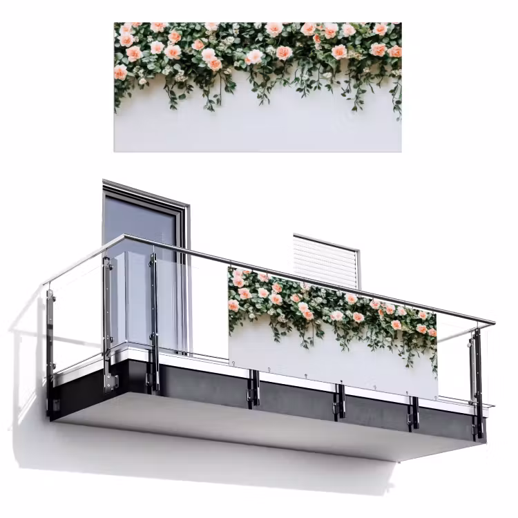 Balkonscherm - Bloemen - Muur - Rozen - Groen — 1