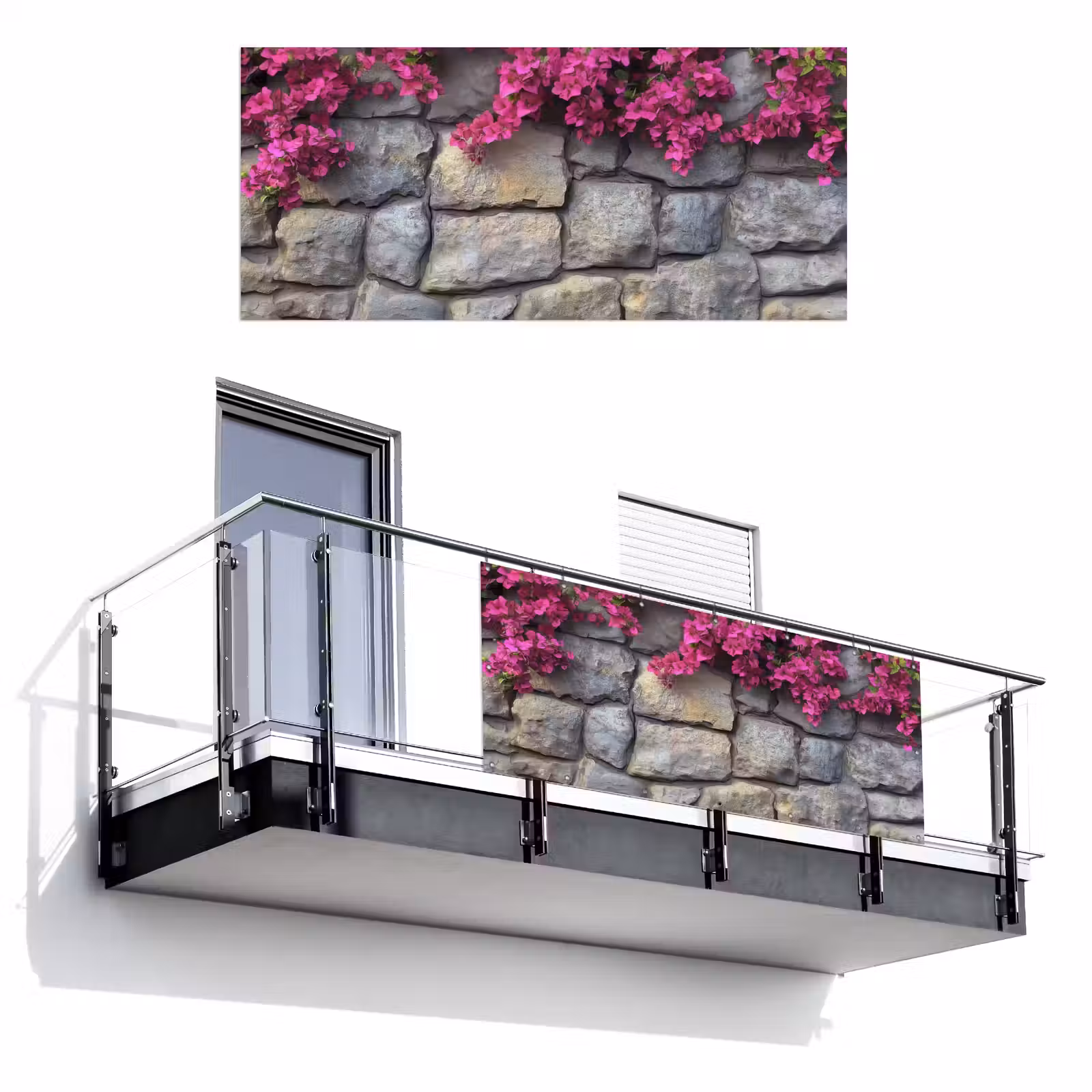 Balkonscherm - Bougainvillea - Stenen Muur - Roze — 1
