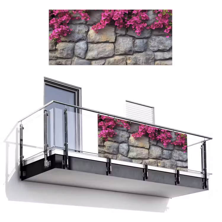Balkonscherm - Bougainvillea - Stenen Muur - Roze — 1