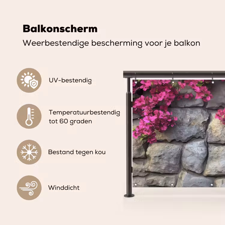 Balkonscherm - Bougainvillea - Stenen Muur - Roze — 3