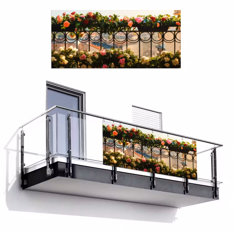 Balkonscherm - Bloemen - Hek - Stadszicht - Zomer — 1