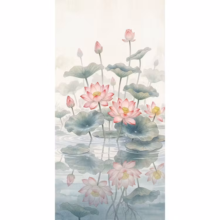 Behang - Aquarel - Lotusbloemen - Kleurrijk — 2
