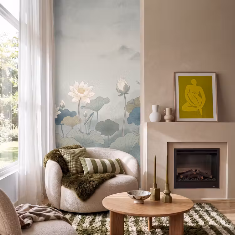 Behang - Lotus - Bloemen - Groen — 1