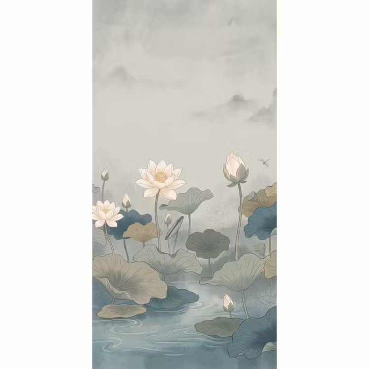 Behang - Lotus - Bloemen - Groen — 2