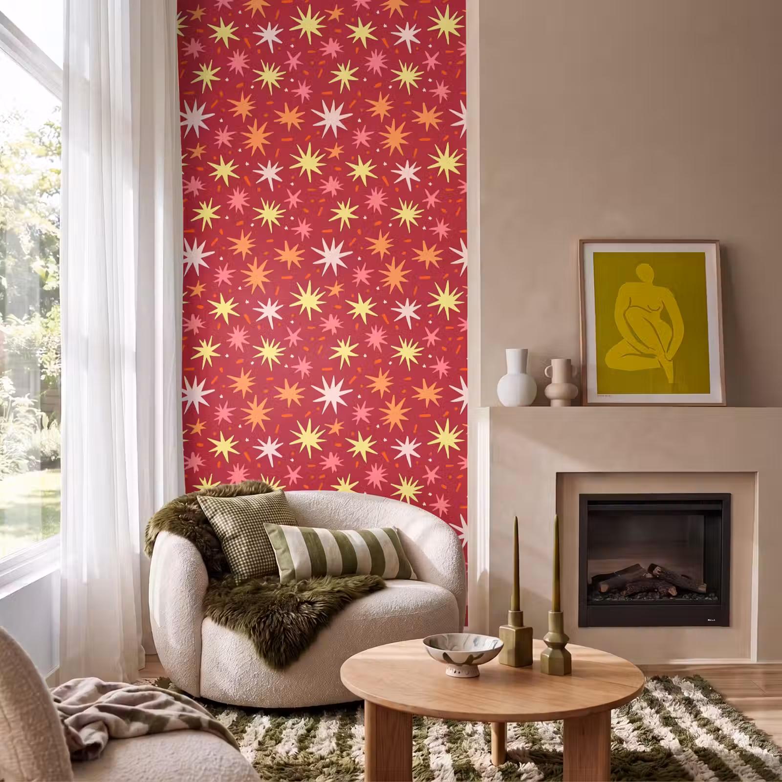 Behang - Sterren - Speels - Rood — 1