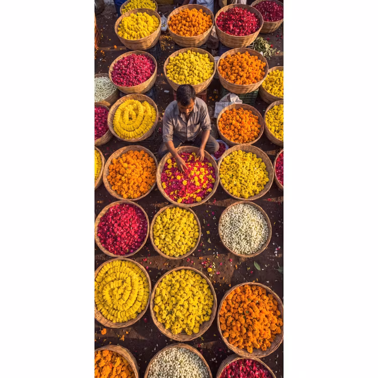 Behang - Bloemen - Markt - Kleurrijk — 2