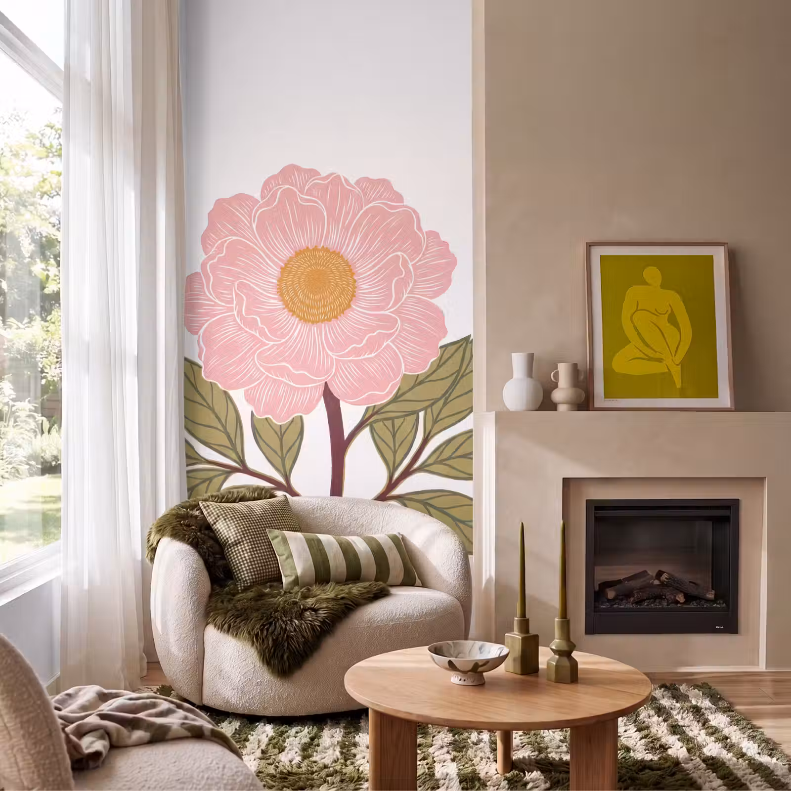 Behang - Bloemen - Roze - Illustratie — 1