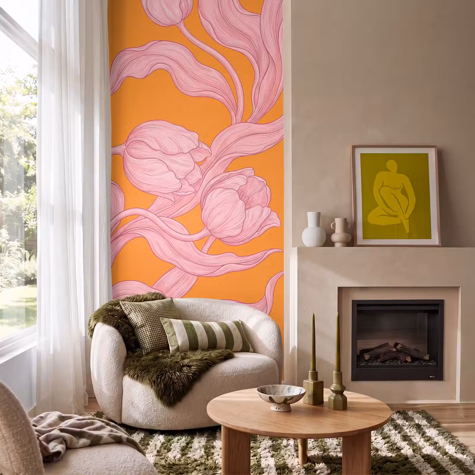 Behang - Roze bloemen - Modern — 1