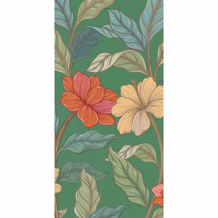 Behang - Bloemen - Groen - Illustratie — 2