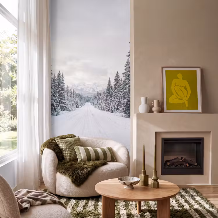 Behang - Weg - Sneeuw - Naaldbos - Winter - Avontuurlijk — 1