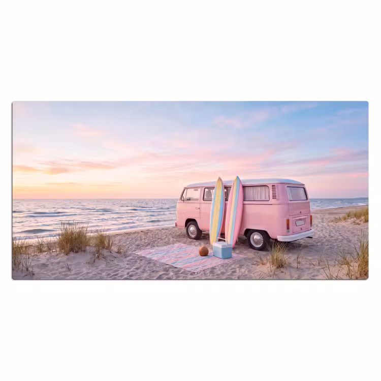 Bureau onderlegger - Busje - Strand - Surfplank - Zomer - Roze — 2