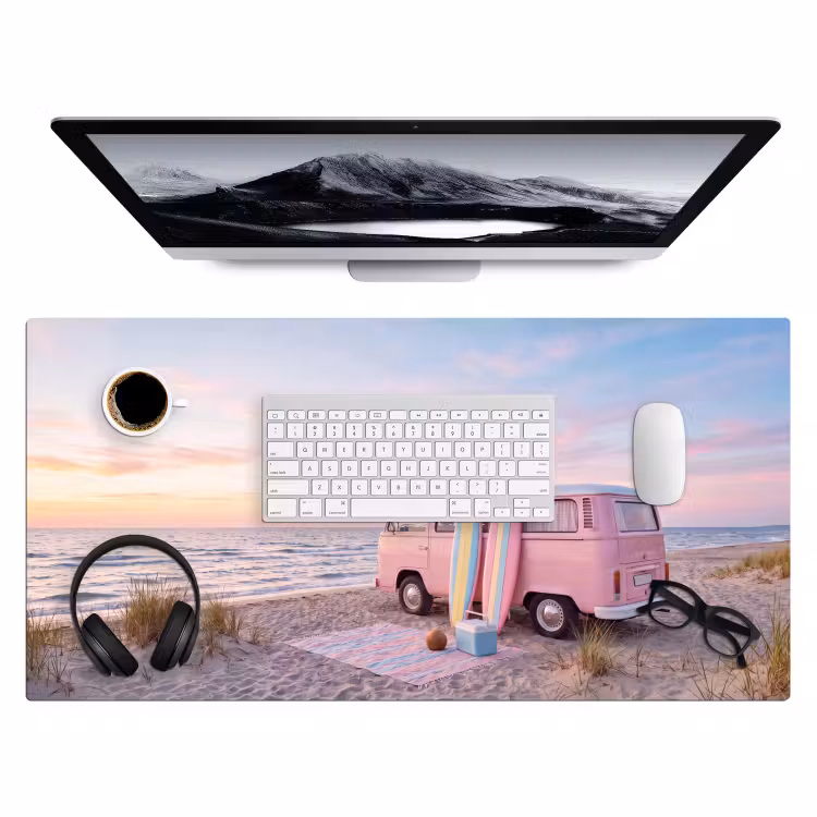 Bureau onderlegger - Busje - Strand - Surfplank - Zomer - Roze — 4