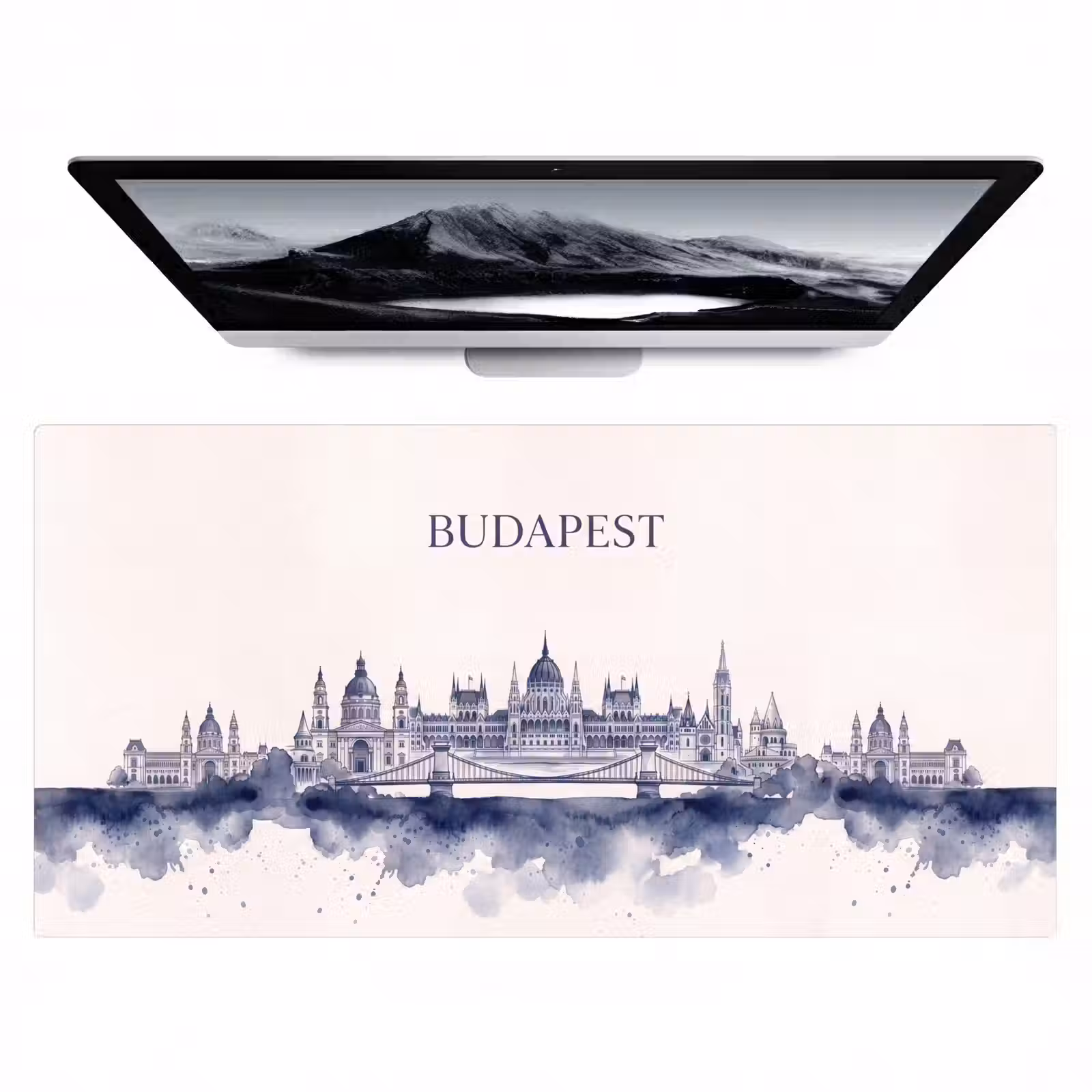 Bureau onderlegger - Boedapest - Skyline - Architectuur - Aquarel - Blauw — 1