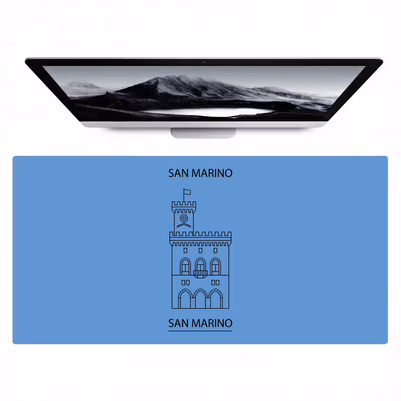 Bureau onderlegger - Gebouw - San Marino - Architectuur - Lijntekening - Blauw — 1