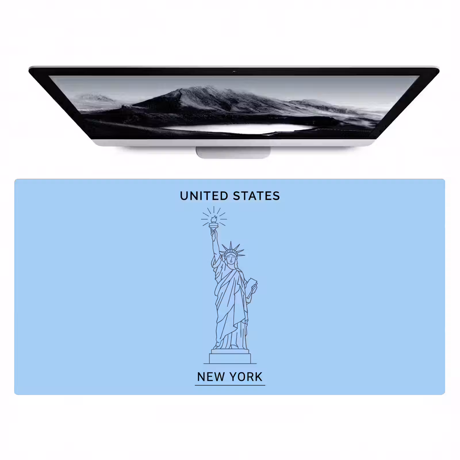Bureau onderlegger - Monument - Vrijheidsbeeld - New York - Minimalistisch - Blauw — 1