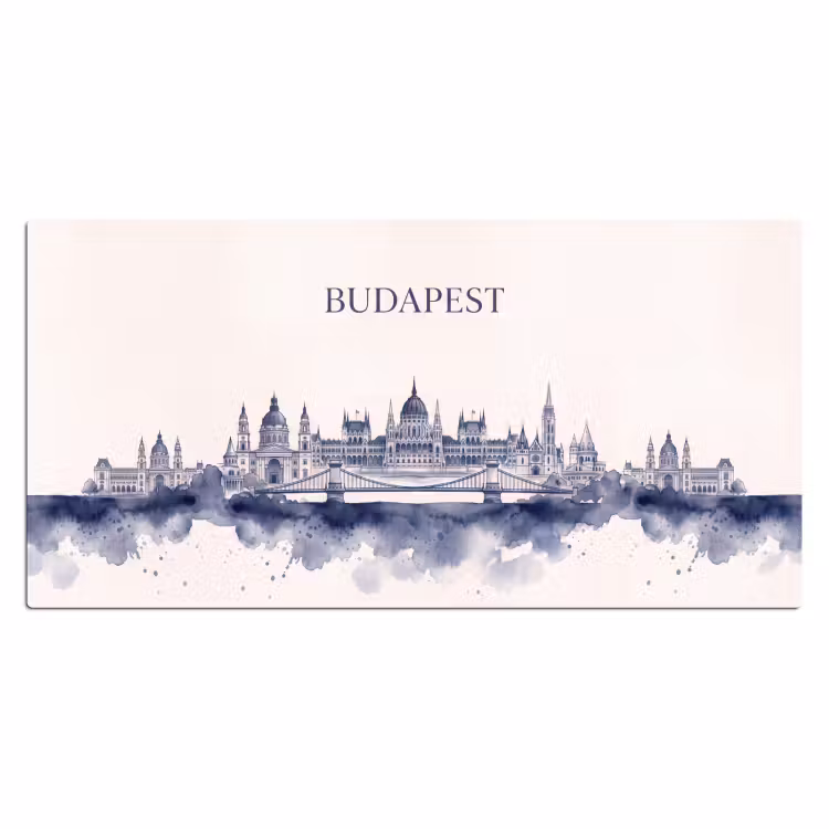 Bureau onderlegger - Boedapest - Skyline - Architectuur - Aquarel - Blauw — 2