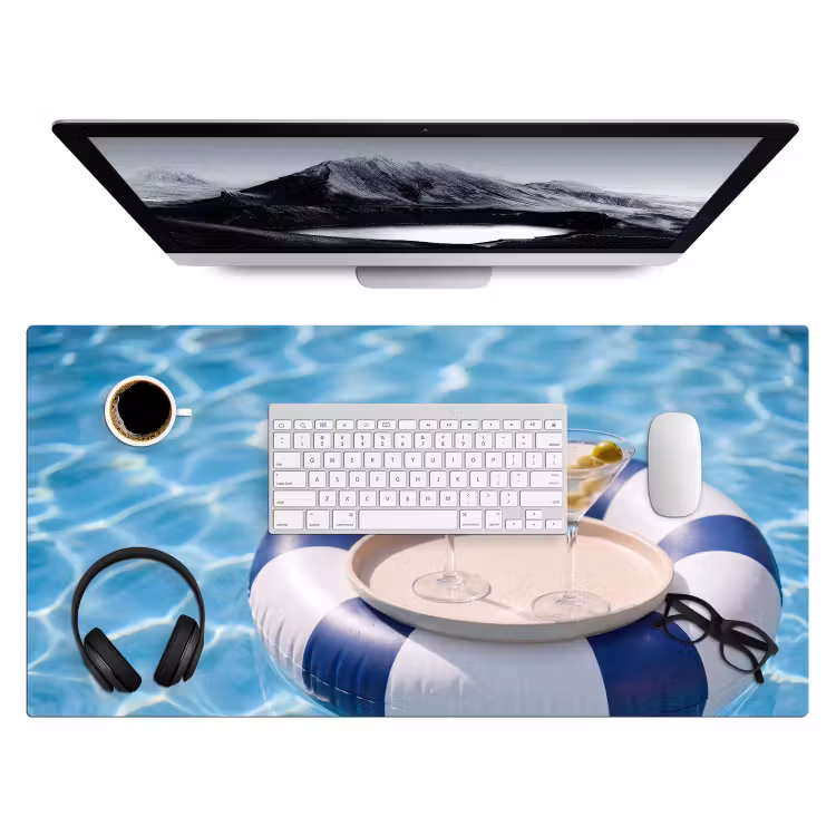 Bureau onderlegger - Cocktail - Zwembad - Zomer - Blauw — 4