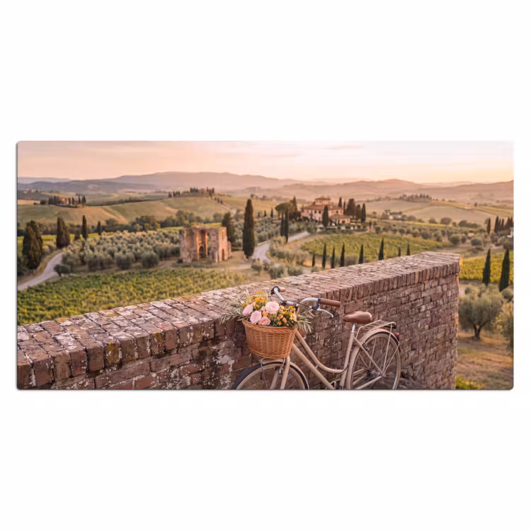 Bureau onderlegger - Fiets - Bloemen - Toscane - Landschap - Roze — 2
