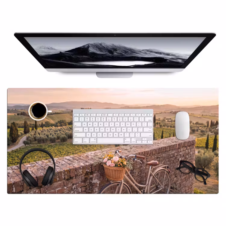 Bureau onderlegger - Fiets - Bloemen - Toscane - Landschap - Roze — 4