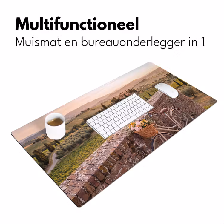 Bureau onderlegger - Fiets - Bloemen - Toscane - Landschap - Roze — 7