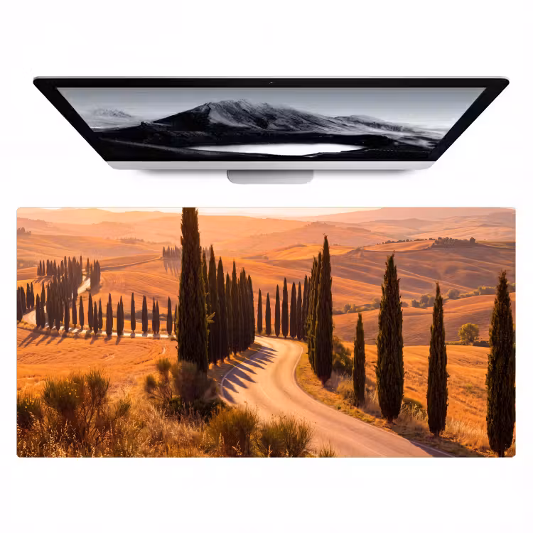 Bureau onderlegger - Landschap - Weg - Bomen - Natuur - Goud — 1