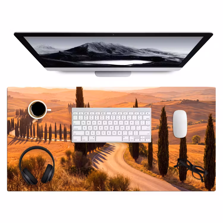 Bureau onderlegger - Landschap - Weg - Bomen - Natuur - Goud — 4