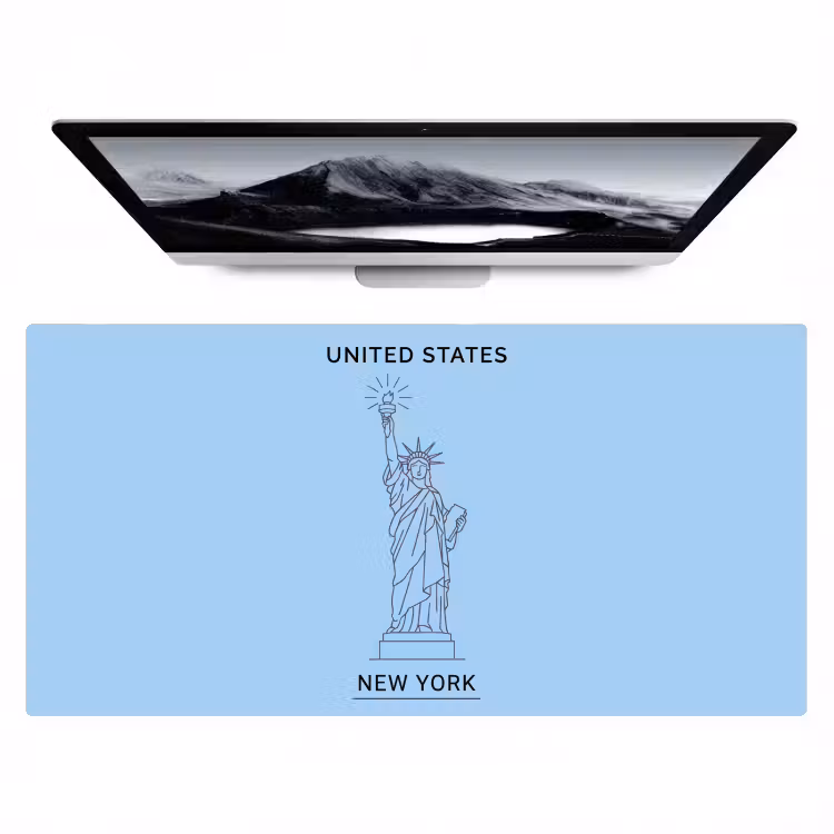 Bureau onderlegger - Monument - Vrijheidsbeeld - New York - Minimalistisch - Blauw — 1