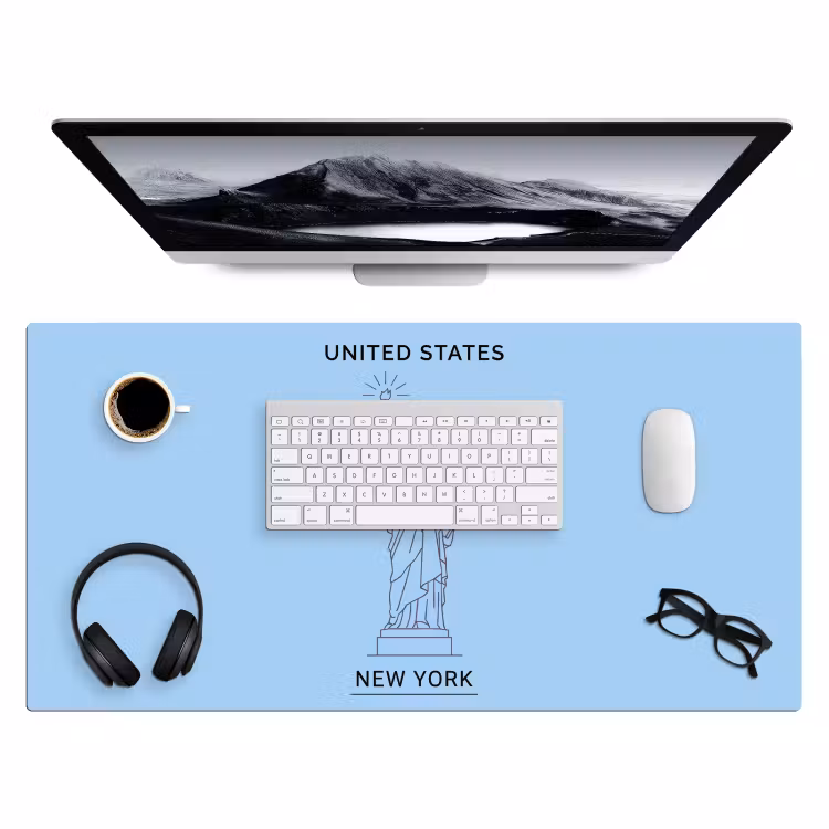 Bureau onderlegger - Monument - Vrijheidsbeeld - New York - Minimalistisch - Blauw — 4