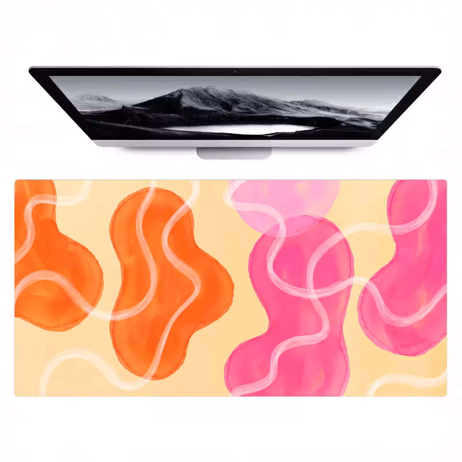 Bureau onderlegger - Abstract - Aquarel - Organisch - Oranje - Roze — 1