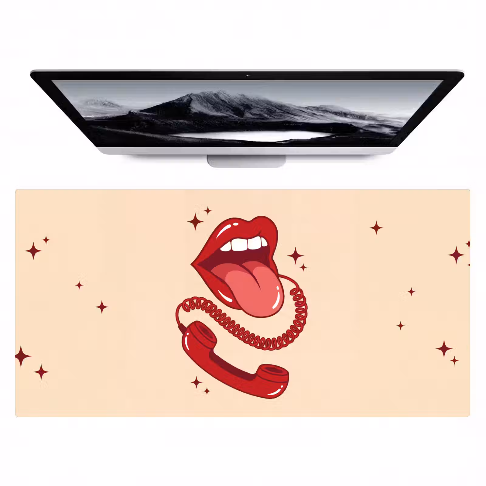 Bureau onderlegger - Mond - Telefoon - Popart - Rood - Illustratie — 1