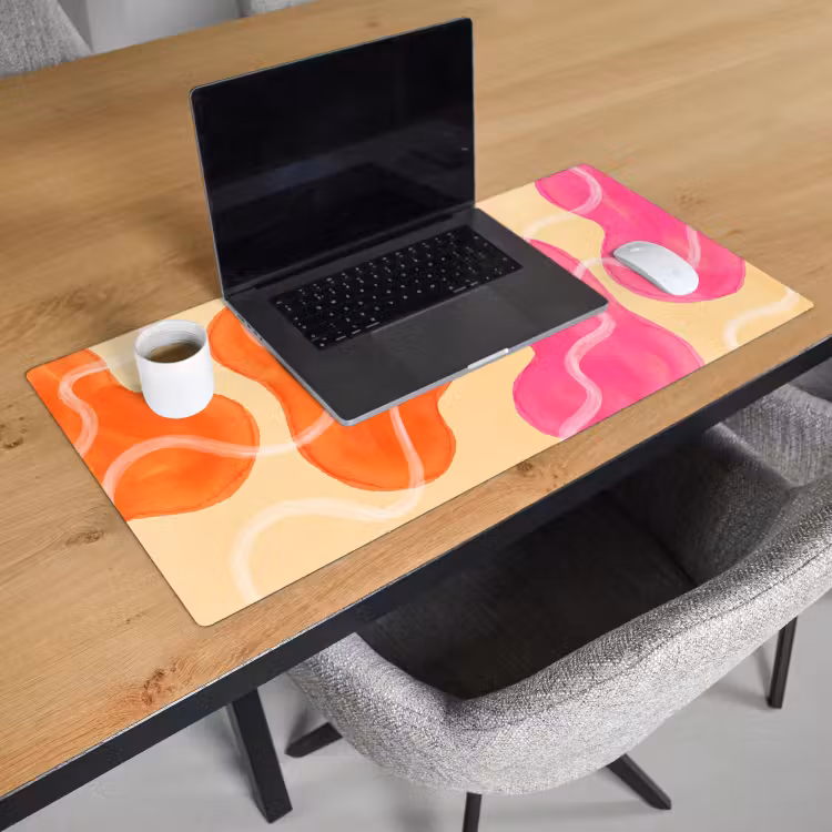 Bureau onderlegger - Abstract - Aquarel - Organisch - Oranje - Roze — 3