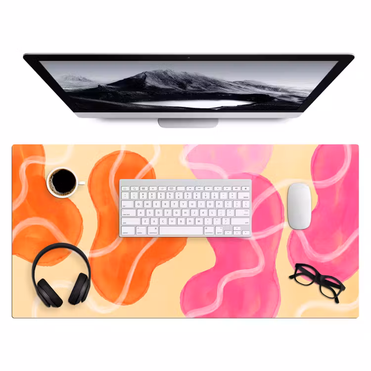 Bureau onderlegger - Abstract - Aquarel - Organisch - Oranje - Roze — 4