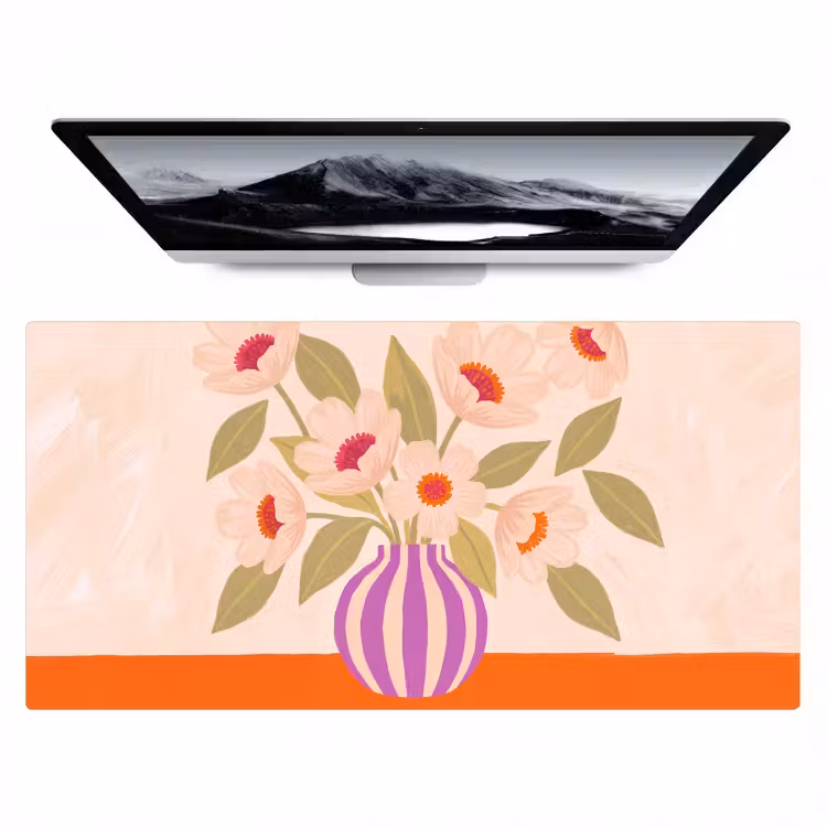 Bureau onderlegger - Bloemen - Vaas - Abstract - Paars - Oranje — 1