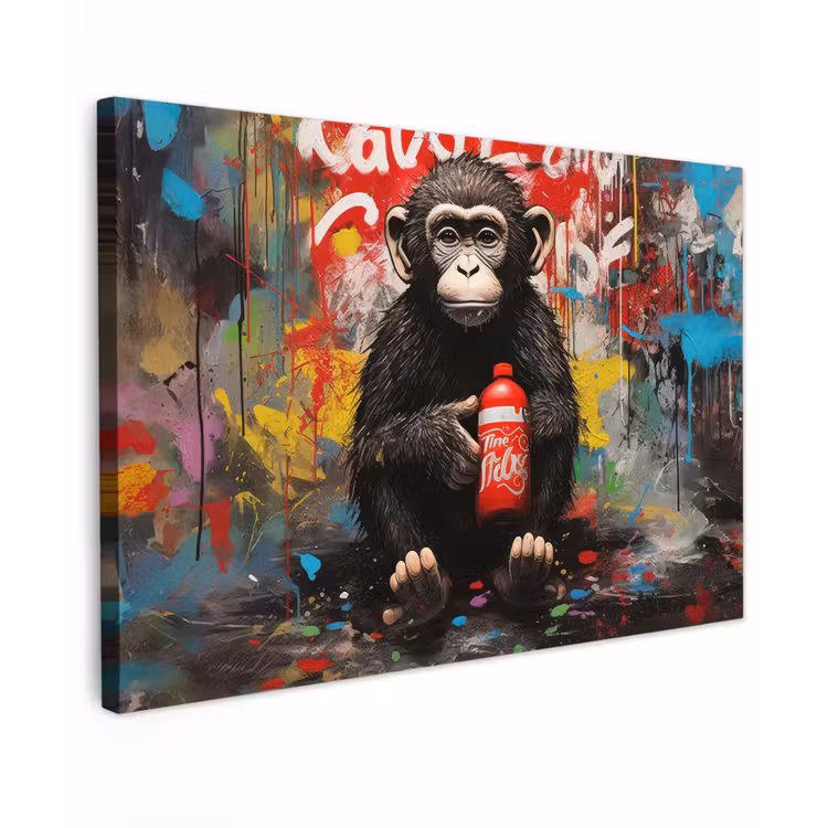 Canvas schilderij - Aap - Graffiti - Dieren - Kunst - Flesje - Kleuren — 1