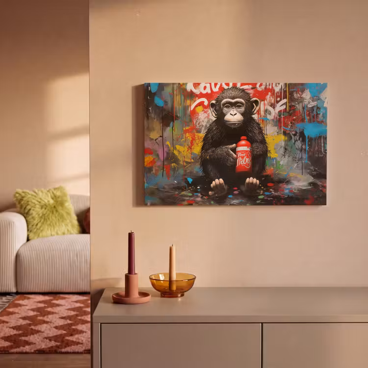 Canvas schilderij - Aap - Graffiti - Dieren - Kunst - Flesje - Kleuren — 2