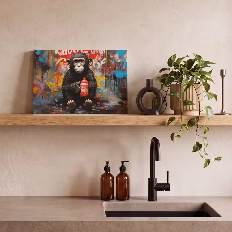 Canvas schilderij - Aap - Graffiti - Dieren - Kunst - Flesje - Kleuren — 4