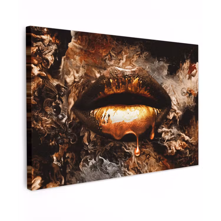 Canvas schilderij - Goud - Lippen - Kunst - Goud - Luxe - Abstract — 1