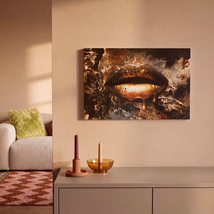 Canvas schilderij - Goud - Lippen - Kunst - Goud - Luxe - Abstract — 2