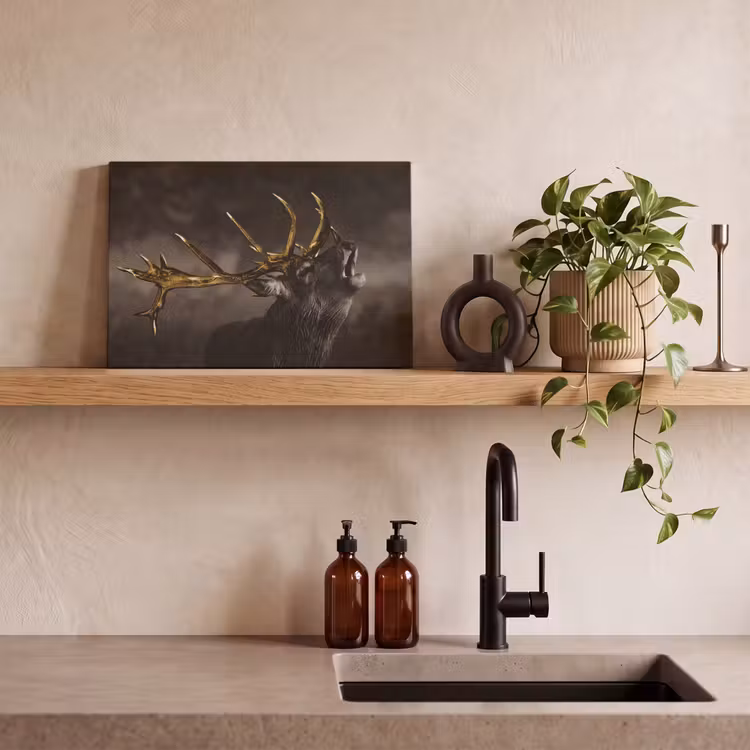 Canvas schilderij - Hert - Black - Gold — 4