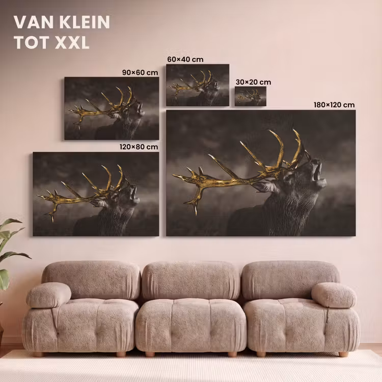 Canvas schilderij - Hert - Black - Gold — 8