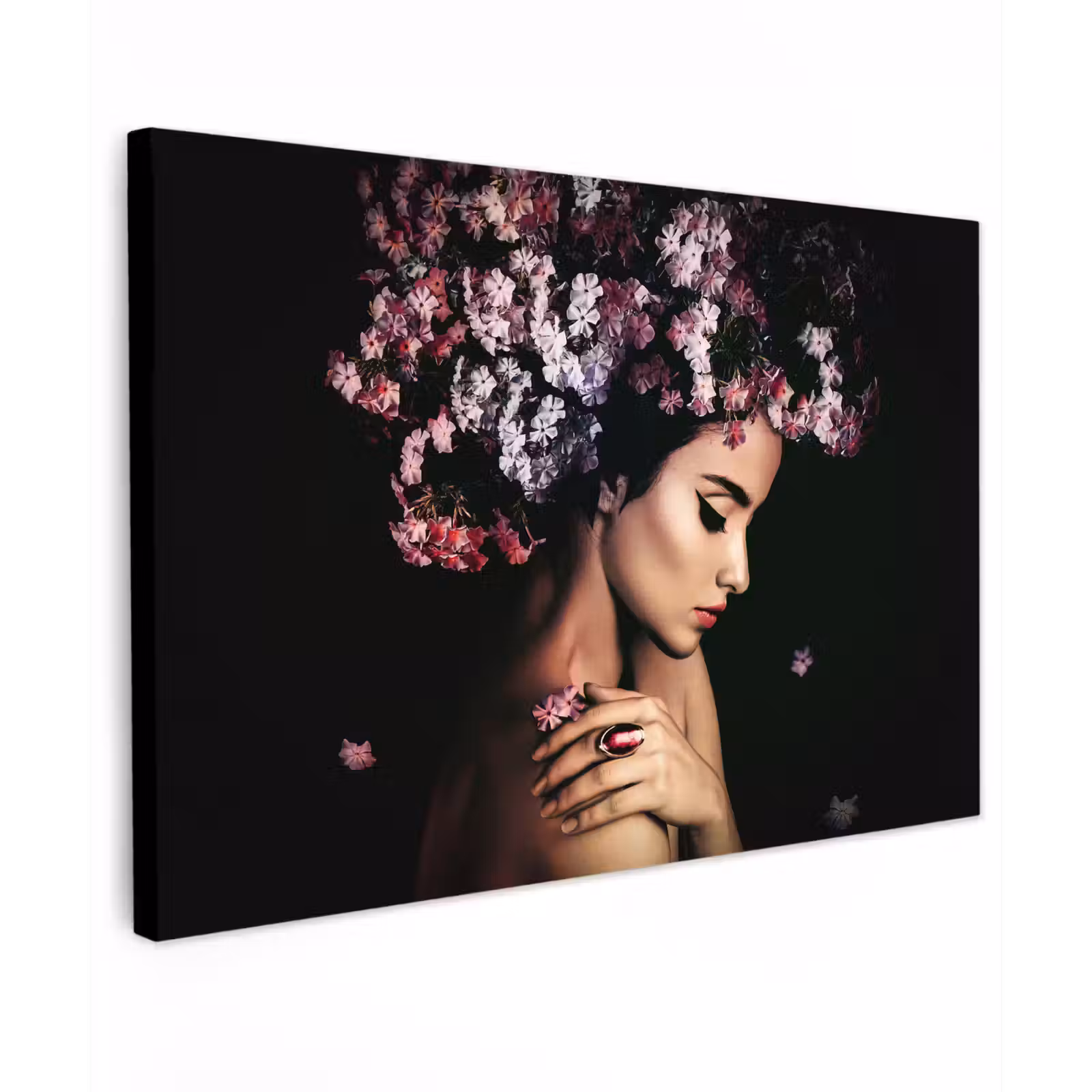 Canvas schilderij - Bloesem - Vrouw - Roze - Bloemen - Luxe — 1