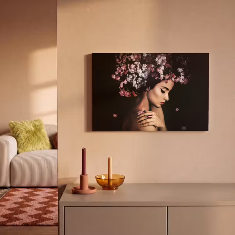Canvas schilderij - Bloesem - Vrouw - Roze - Bloemen - Luxe — 2