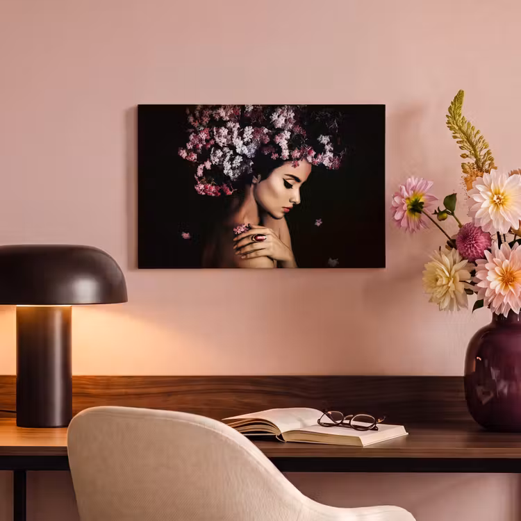 Canvas schilderij - Bloesem - Vrouw - Roze - Bloemen - Luxe — 6