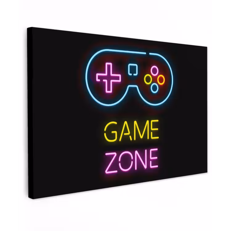 Canvas schilderij - Controller - Game - Neon - Zwart - Quotes - Game zone — 1