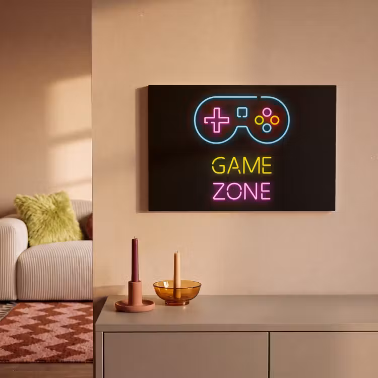 Canvas schilderij - Controller - Game - Neon - Zwart - Quotes - Game zone — 2