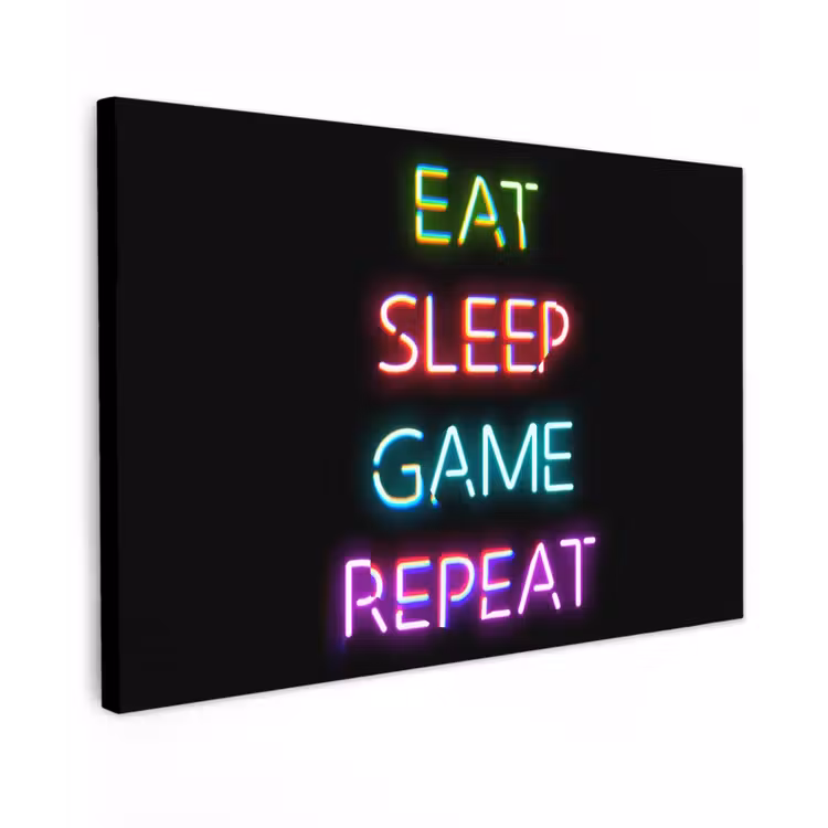 Canvas schilderij - Gaming - Led - Quote - Eat sleep game repeat - Gamen — 1