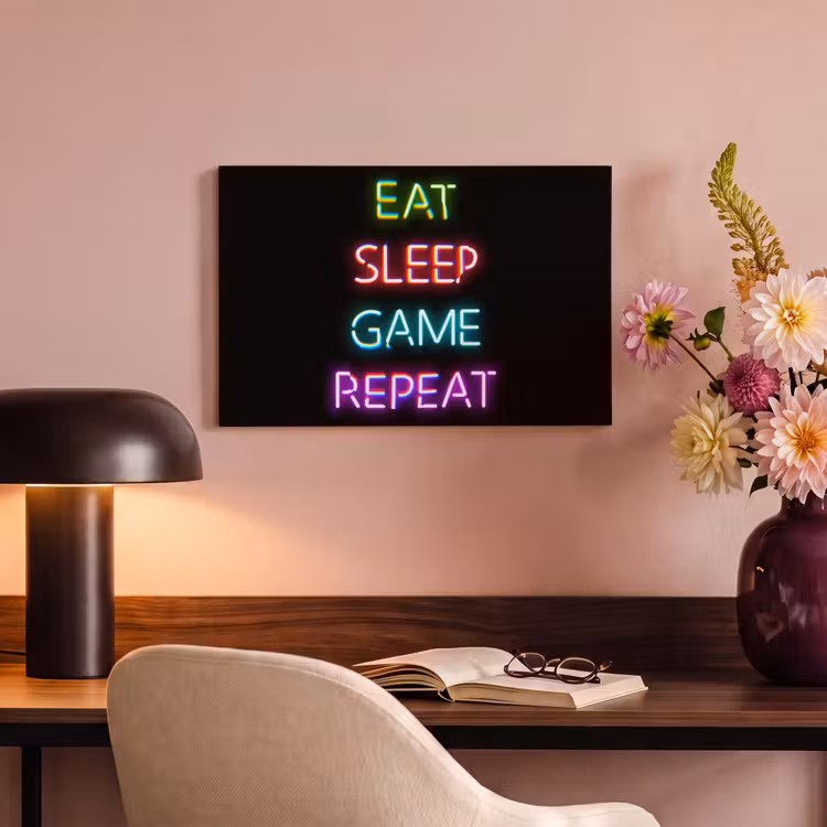 Canvas schilderij - Gaming - Led - Quote - Eat sleep game repeat - Gamen — 6
